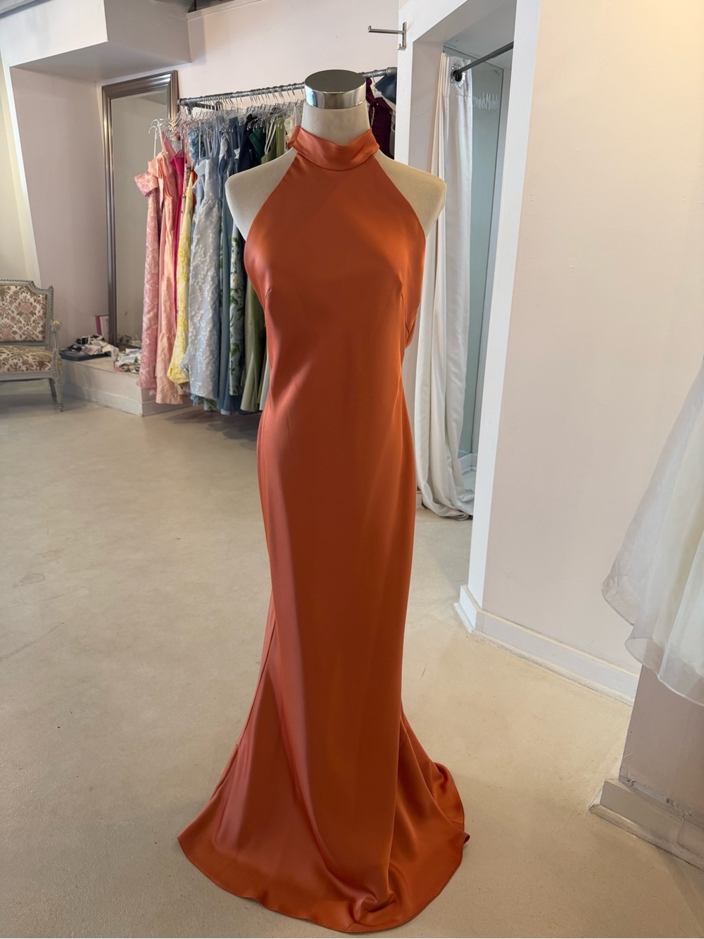 Sleeveless Halter Maxi Gown in Burnt Orange